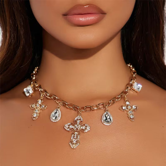 14k gold plated crosses necklace