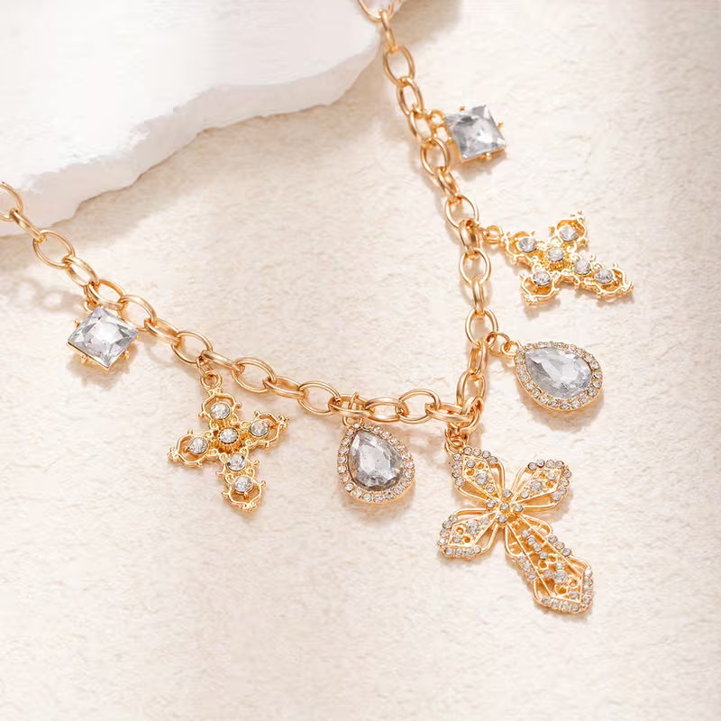 14k gold plated crosses necklace