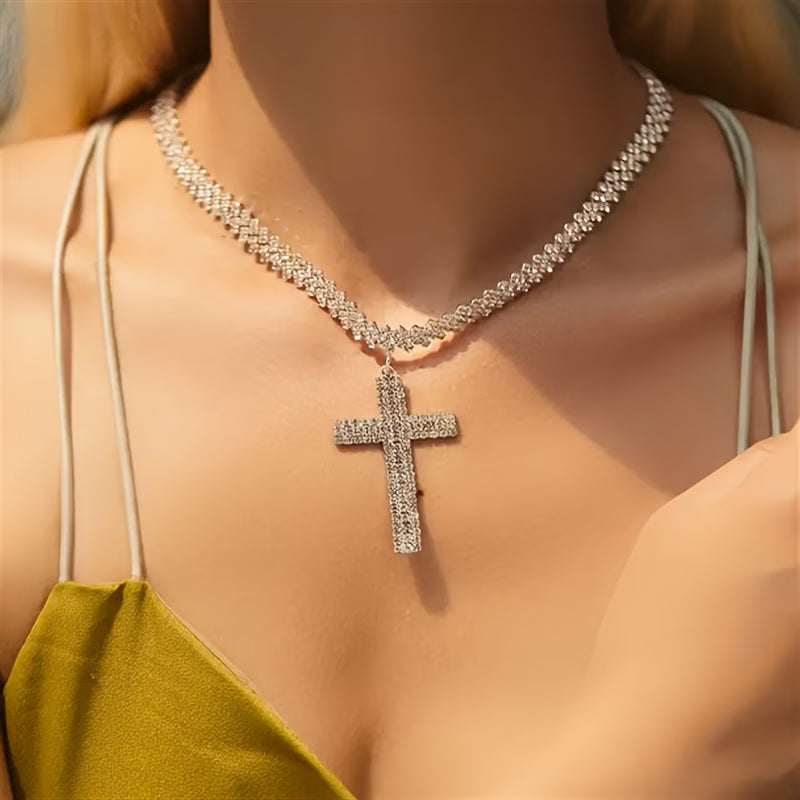 Rhinestone cross chocker
