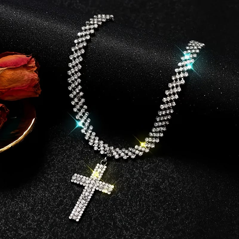 Rhinestone cross chocker