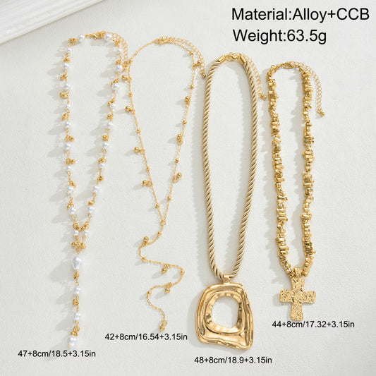 Layered 18k gold & faux pearl necklace