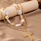 Layered Freshwater Pearls & Golden Cross