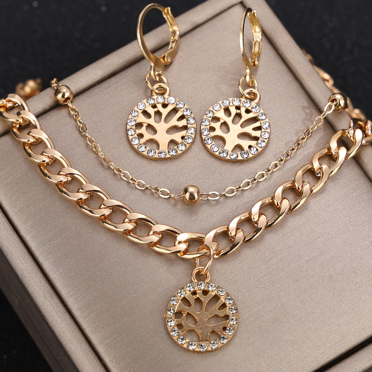 Tree-Of-Life Golden necklace & earring set