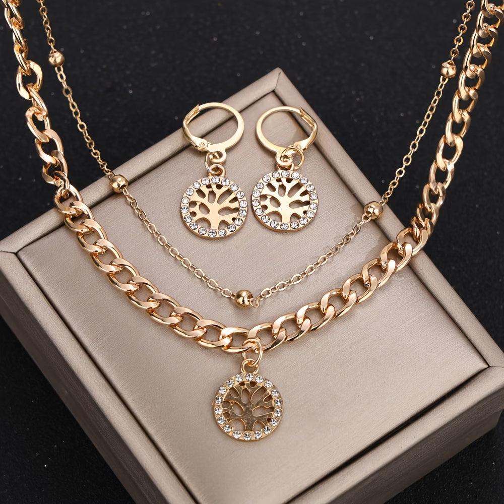Tree-Of-Life Golden necklace & earring set