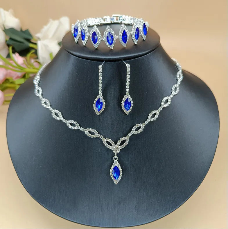 3-piece set necklace braclet earringsrhinestones royal blue gems