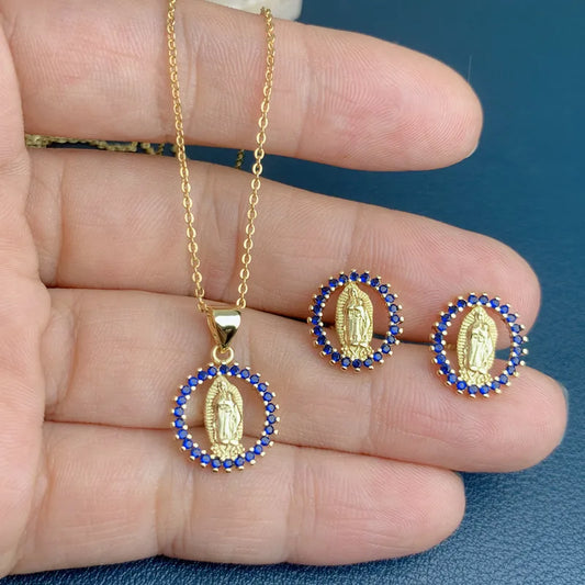 Virgin Mary necklace earrings