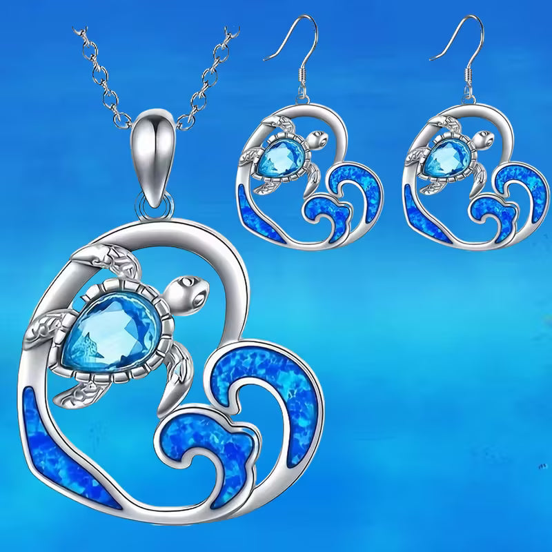 blue heart necklace and earring set
