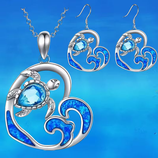 blue heart necklace and earring set