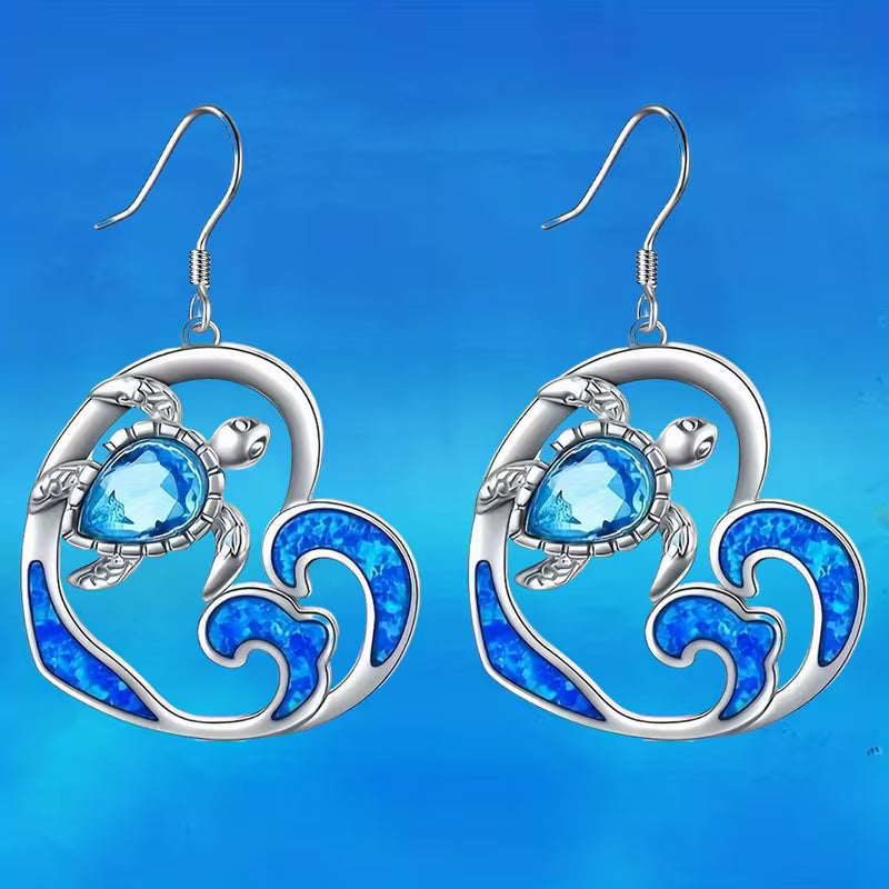 blue heart necklace and earring set